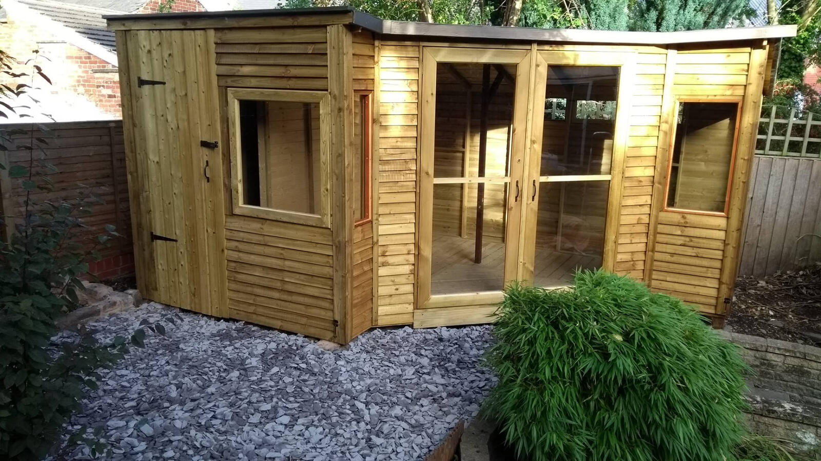 The summer house front view with double doors