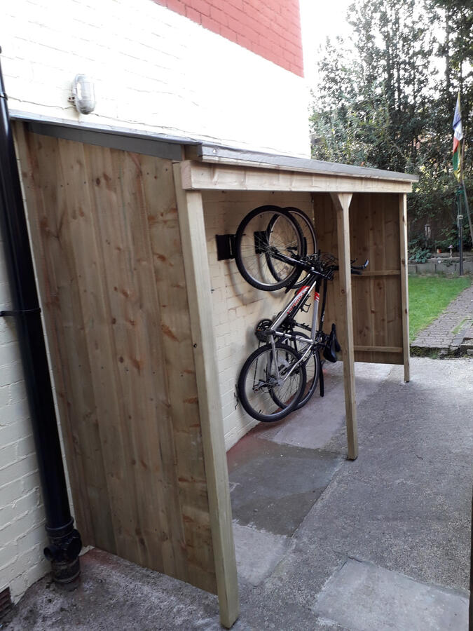 The outdoor bike storage keeps the bikes secure and dry