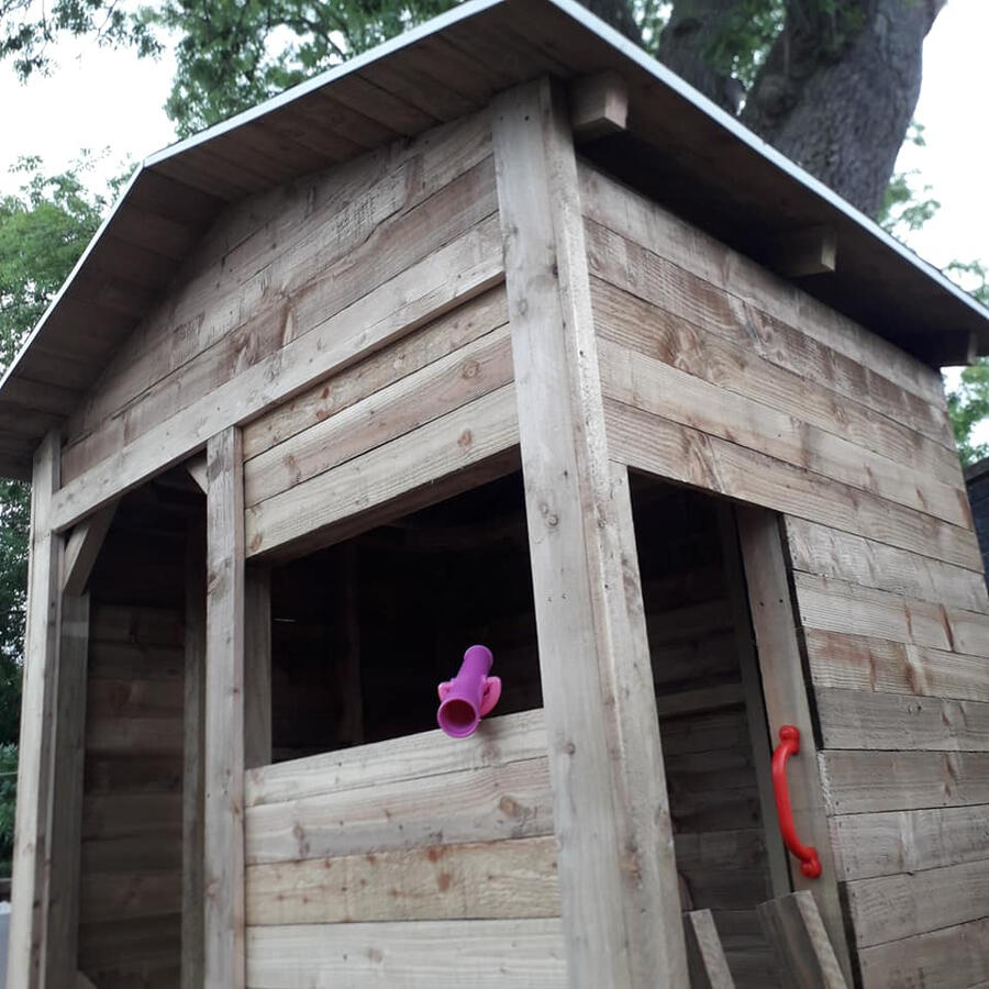 The pitch roof adds extra style